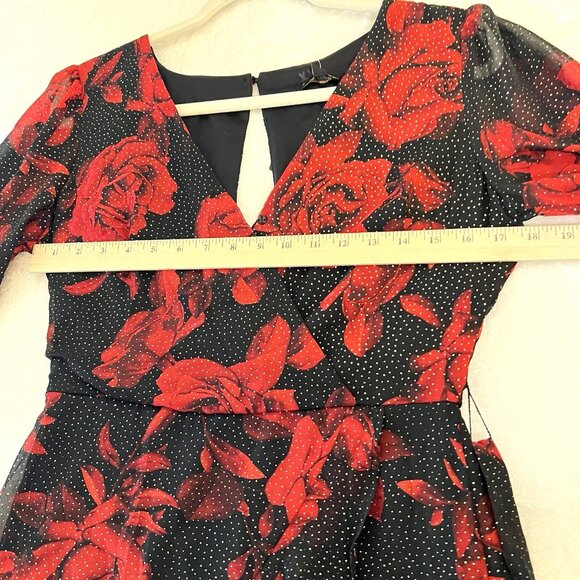 NEW! CITY TRIANGLES Dress Women 7 Floral Fit Flare Belted Sparkle Black Red - Picture 10 of 14